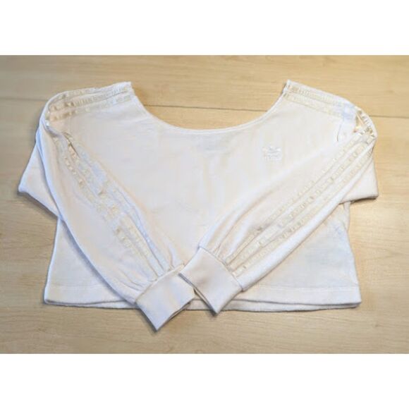 adidas Originals Relaxed Risque Velour Off the Shoulder Sweatshirt Size Small - Picture 1 of 5